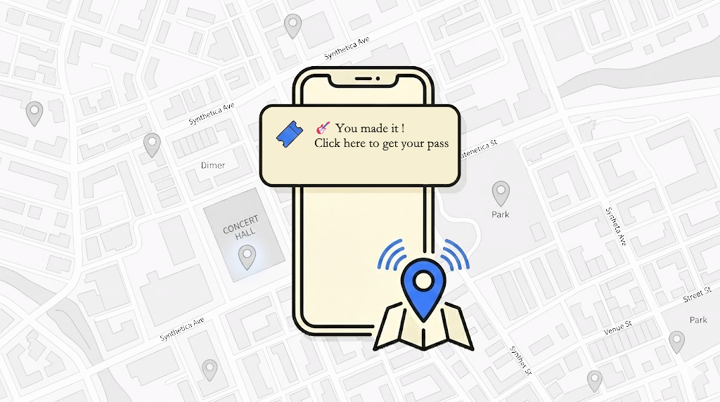 A geolocated wallet notification shown on a phone near a store